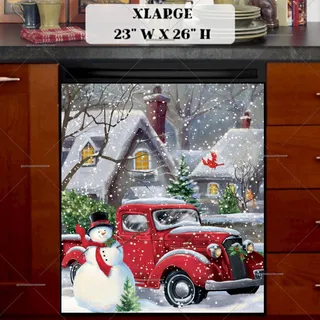 Preview of Heirloom Red Truck with Snowman magnet in Extra Large size.