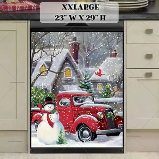 Preview of Heirloom Red Truck with Snowman magnet in XX Large size.