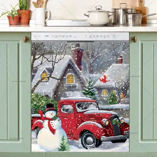 Preview of Heirloom Red Truck with Snowman magnet.