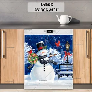 Preview of Snowman with Wreath, Birds and Lamp magnet in Large size.