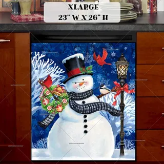 Preview of Snowman with Wreath, Birds and Lamp magnet in Extra Large size.