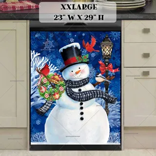 Preview of Snowman with Wreath, Birds and Lamp magnet in XX Large size.