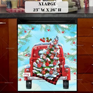 Preview of Red Truck and a Christmas Tree magnet in Extra Large size.