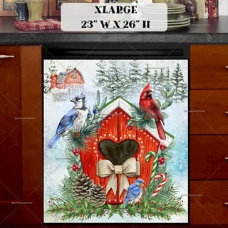 Preview of Winter Birds and Birdhouse magnet in Extra Large size.