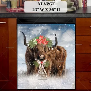 Preview of Festive Highland Cow magnet in Extra Large size.