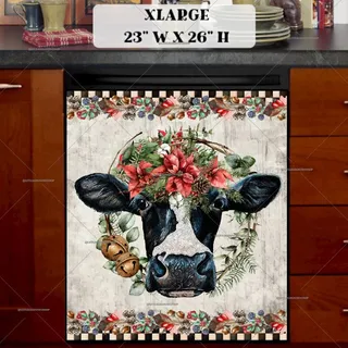 Preview of Farmhouse Cow with Poinsettia magnet in Extra Large size.