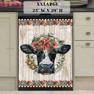 Preview of Farmhouse Cow with Poinsettia magnet in XX Large size.