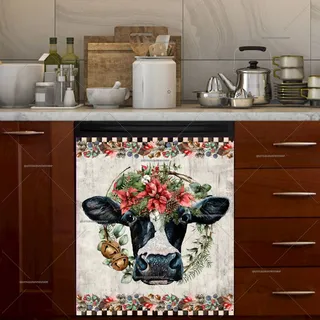 Preview of Farmhouse Cow with Poinsettia magnet.