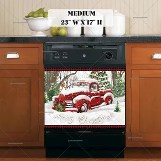 Preview of Red Christmas Car in the Snow magnet in Medium size.