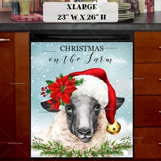 Preview of Farmhouse Sheep in Santa Hat magnet in Extra Large size.