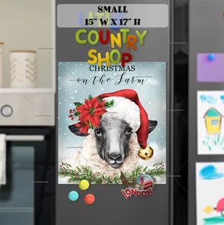 Preview of Farmhouse Sheep in Santa Hat magnet in Small size.