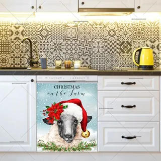 Preview of Farmhouse Sheep in Santa Hat magnet.