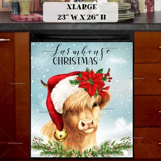 Preview of Farmhouse Cow Girl in Santa Hat magnet in Extra Large size.