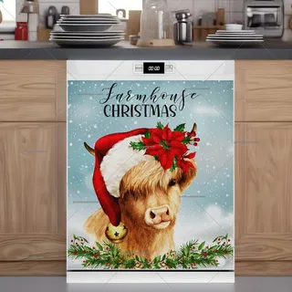 Preview of Farmhouse Cow Girl in Santa Hat magnet.