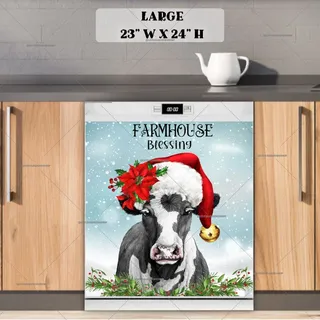 Preview of Farmhouse Cow in Santa Hat magnet in Large size.