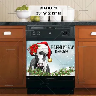 Preview of Farmhouse Cow in Santa Hat magnet in Medium size.