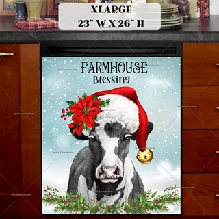 Preview of Farmhouse Cow in Santa Hat magnet in Extra Large size.