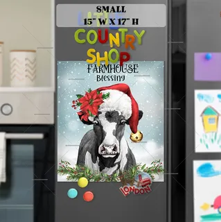 Preview of Farmhouse Cow in Santa Hat magnet in Small size.