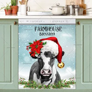 Preview of Farmhouse Cow in Santa Hat magnet.