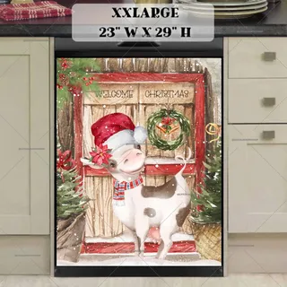 Preview of Cute Farmhouse Cow in Santa Hat magnet in XX Large size.