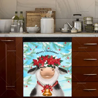 Preview of Cow with Christmas Flowers magnet.