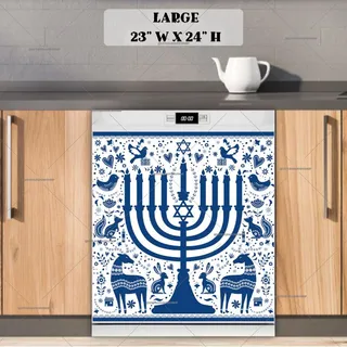 Preview of Happy Hanukkah Folk Pattern magnet in Large size.