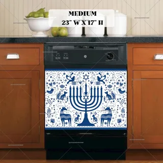 Preview of Happy Hanukkah Folk Pattern magnet in Medium size.