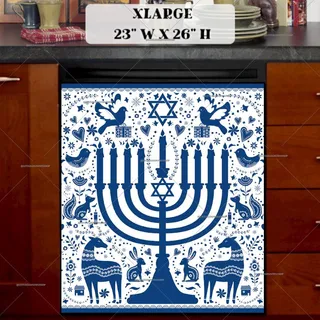 Preview of Happy Hanukkah Folk Pattern magnet in Extra Large size.