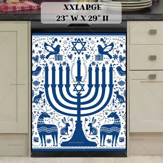 Preview of Happy Hanukkah Folk Pattern magnet in XX Large size.