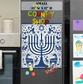 Preview of Happy Hanukkah Folk Pattern magnet in Small size.