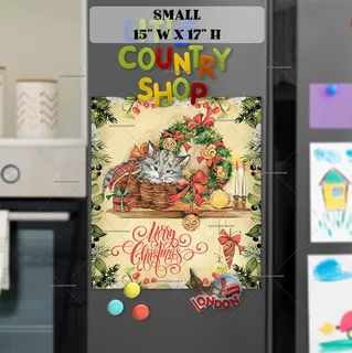 Preview of Cute Christmas Kitten and Wreath magnet in Small size.