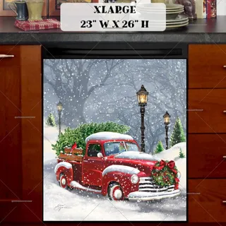 Preview of Red Truck in the Snowfall magnet in Extra Large size.