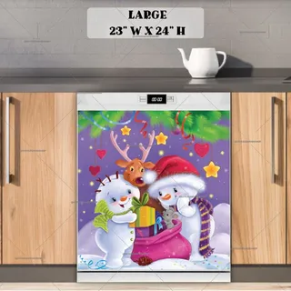 Preview of Cute Snowman Couple and Reindeer magnet in Large size.