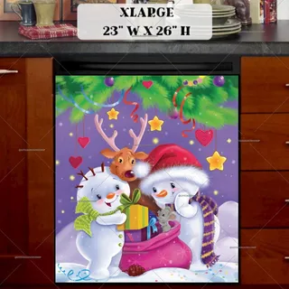 Preview of Cute Snowman Couple and Reindeer magnet in Extra Large size.