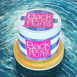 Preview of “Back & Body Hurts” Funny Candle.