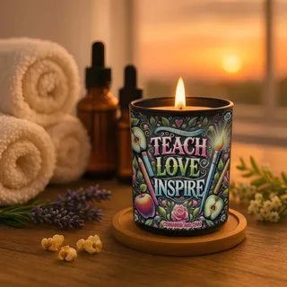 Preview of “Teach Love Inspire” Teacher Candle.