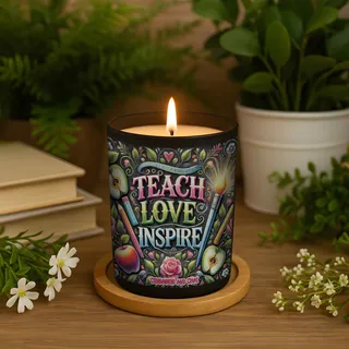 Preview of “Teach Love Inspire” Teacher Candle.