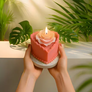 Preview of Heart Rose Cake Candle.
