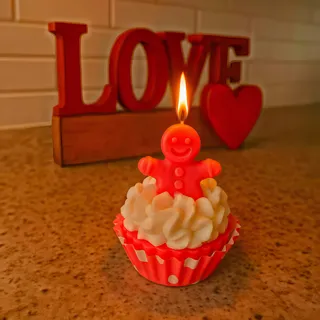 Preview of Pink Gingerbread Man Cupcake Candle.