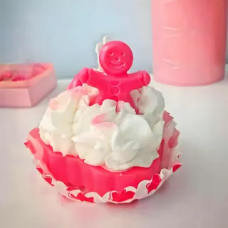 Preview of Pink Gingerbread Man Cupcake Candle.