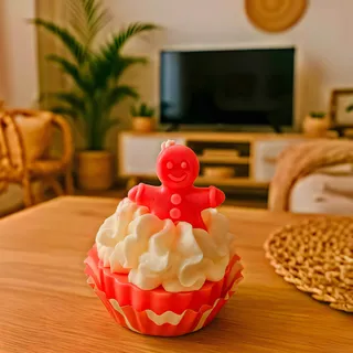 Preview of Pink Gingerbread Man Cupcake Candle.