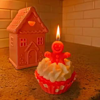 Preview of Pink Gingerbread Man Cupcake Candle.