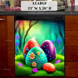 Preview of Colorful Easter Eggs and Flowers magnet in Extra Large size.