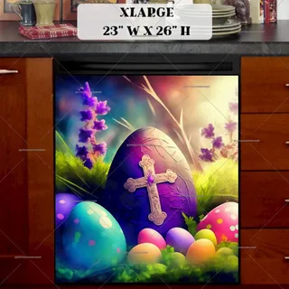 Preview of Colorful Easter Eggs and a Cross magnet in Extra Large size.