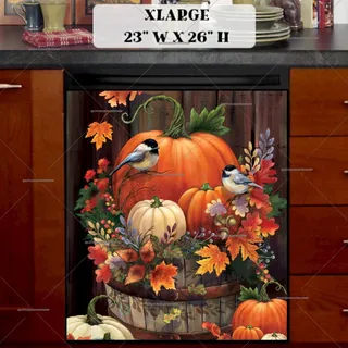 Preview of Autumn Pumpkin Chickadees magnet in Extra Large size.