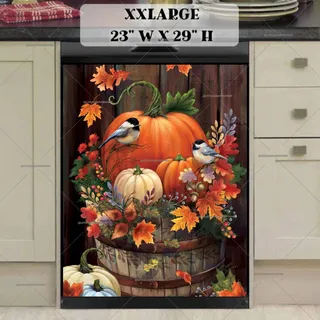 Preview of Autumn Pumpkin Chickadees magnet in XX Large size.