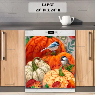 Preview of Autumn Pumpkin Chickadees #2 magnet in Large size.