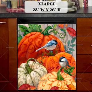 Preview of Autumn Pumpkin Chickadees #2 magnet in Extra Large size.