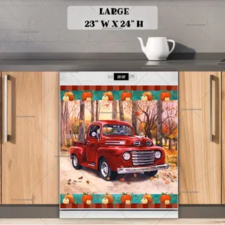 Preview of Red Autumn Farmhouse Truck magnet in Large size.