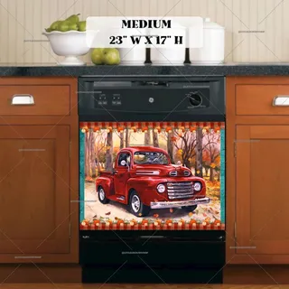 Preview of Red Autumn Farmhouse Truck magnet in Medium size.